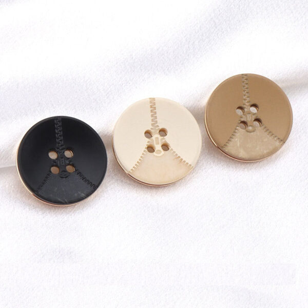 Zipper Pattern Black Beige Khaki Round Flat Resin Metal Buttons 25 Pack - Image 2
