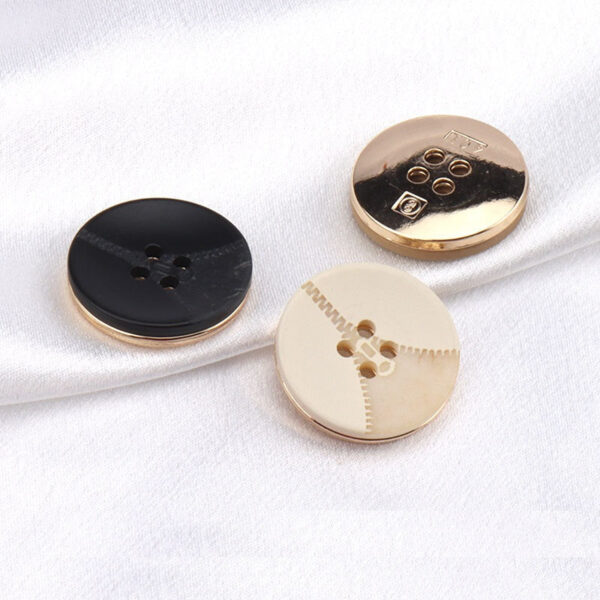 Zipper Pattern Black Beige Khaki Round Flat Resin Metal Buttons 25 Pack - Image 4