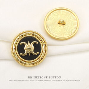 Round Golden Metal Rhinestone Shank Buttons with Symmetrical Hat Pattern 6pcs