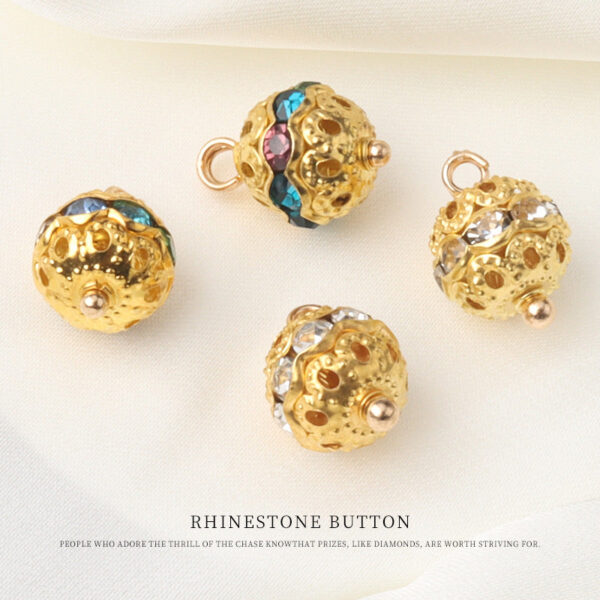 10mm Golden Metal Rhinestone Beaded Buttons for Chinese Style Shirts 20pcs - Image 2