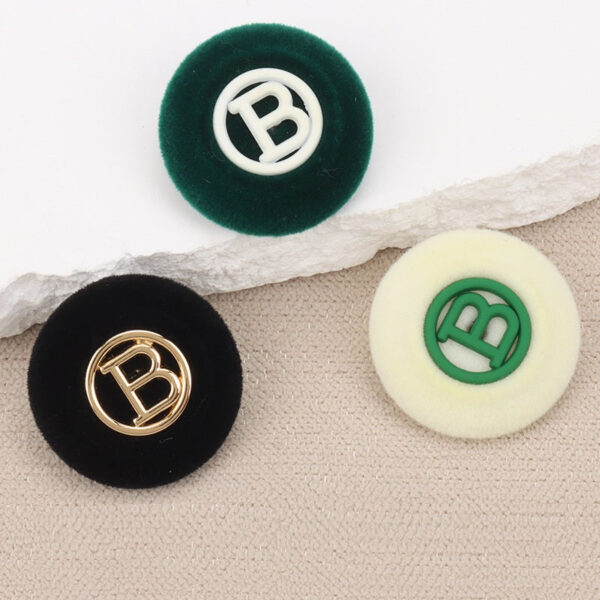 Metal Letter“B” Flocked Round Buttons with Shank 6pcs - Image 2