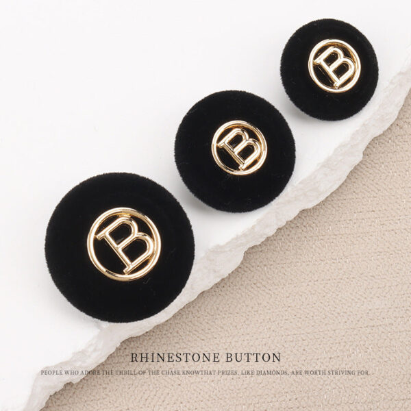 Metal Letter“B” Flocked Round Buttons with Shank 6pcs - Image 3