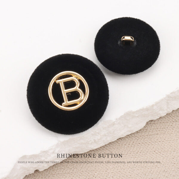 Metal Letter“B” Flocked Round Buttons with Shank 6pcs - Image 6