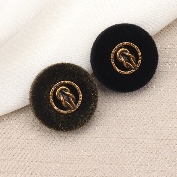 Black & Brown Flocked Metal Combination Buttons with Shank 6pcs - Image 2