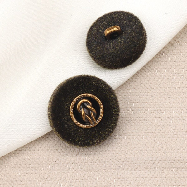 Black & Brown Flocked Metal Combination Buttons with Shank 6pcs - Image 5