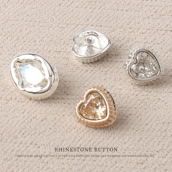 Heart Drop Shaped Oval Rectangular Metal Crystal Small Buttons 10pcs - Image 3