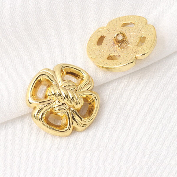 20/25mm Golden Hollow Four Leaf Clover Thickened Metal Buttons with Shanks 10pcs - Image 2