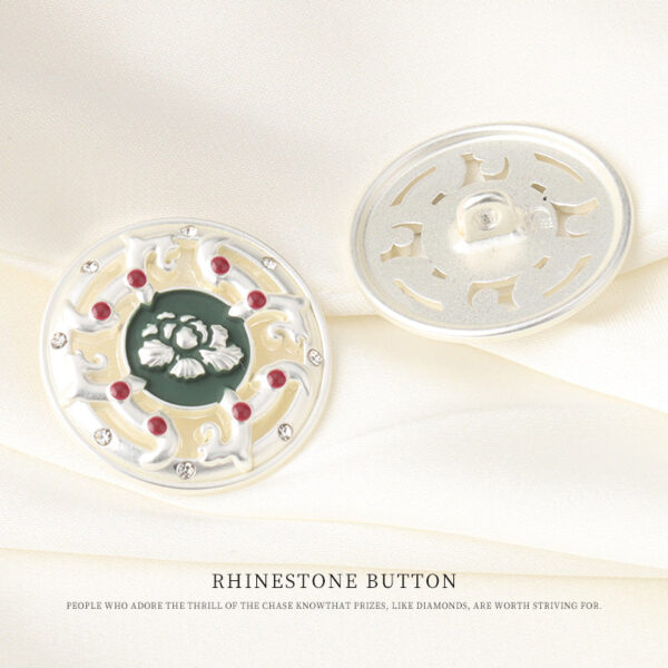 17/23mm Round Vintage Chinese Style Metal Rhinestone Buttons 6pcs - Image 2