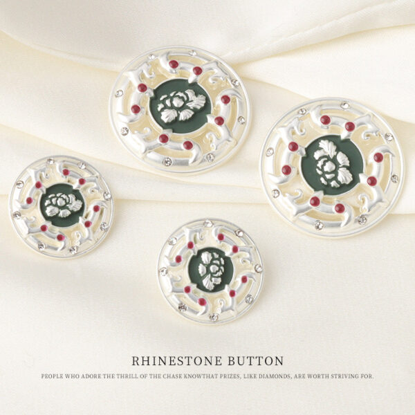 17/23mm Round Vintage Chinese Style Metal Rhinestone Buttons 6pcs - Image 3