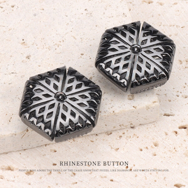 Gunmetal Black Copper Hollow Diamonds Button for Fur Coats Jackets 2pcs - Image 3