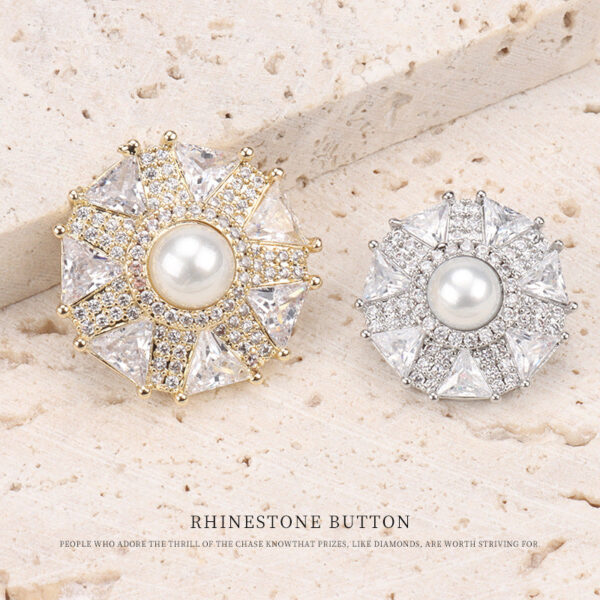 Umbrella-Shaped Copper Zircon and Pearl Button for Coat 2pcs - Image 2
