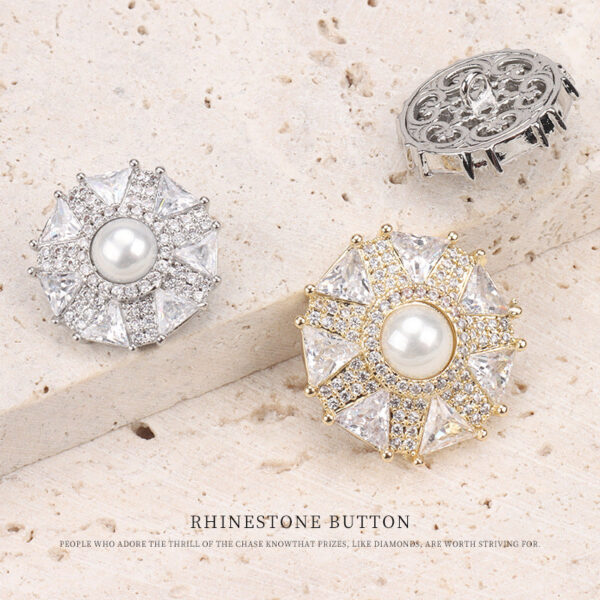 Umbrella-Shaped Copper Zircon and Pearl Button for Coat 2pcs - Image 3
