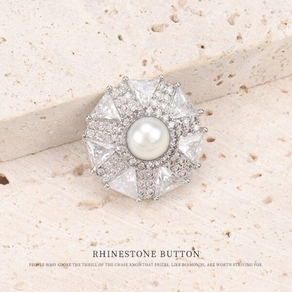 Umbrella-Shaped Copper Zircon and Pearl Button for Coat 2pcs - Image 4