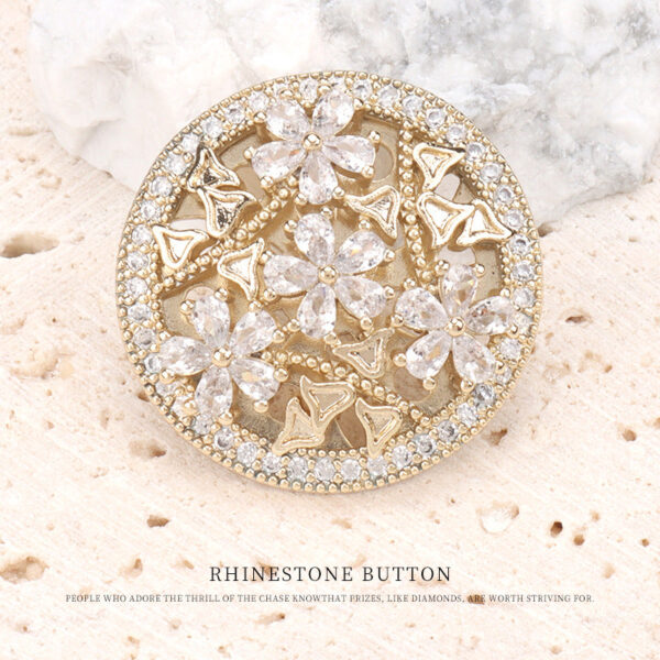 23mm Hollowed Flower-Shaped Zircon Copper Shank Button 2pcs - Image 4
