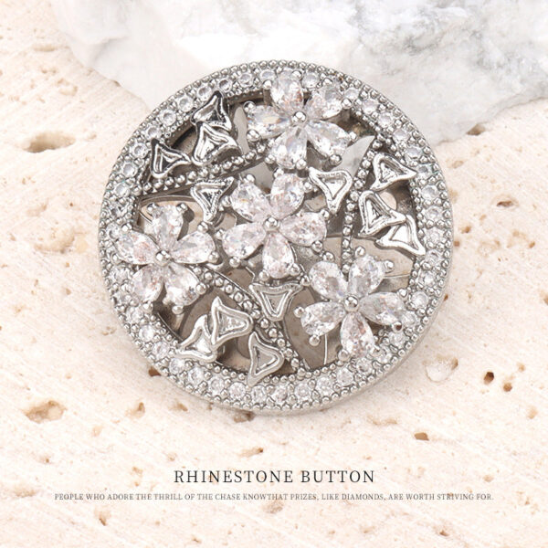 23mm Hollowed Flower-Shaped Zircon Copper Shank Button 2pcs - Image 5