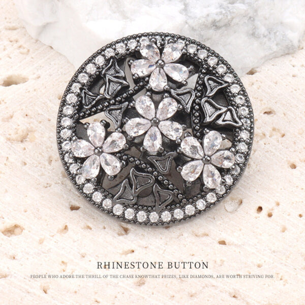 23mm Hollowed Flower-Shaped Zircon Copper Shank Button 2pcs - Image 6