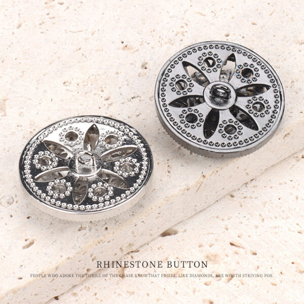 23mm Hollowed Flower-Shaped Zircon Copper Shank Button 2pcs - Image 2