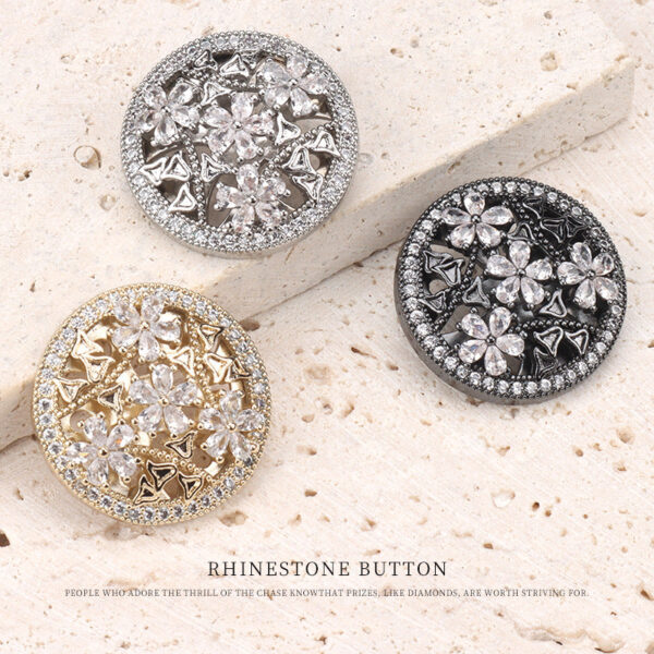 23mm Hollowed Flower-Shaped Zircon Copper Shank Button 2pcs - Image 3