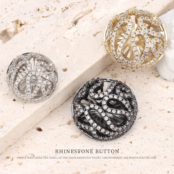 Hollowed Flower-Shaped Zircon Diamonds Copper Button 2pcs - Image 2