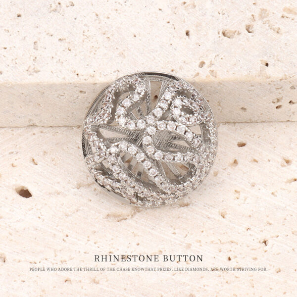 Hollowed Flower-Shaped Zircon Diamonds Copper Button 2pcs - Image 4