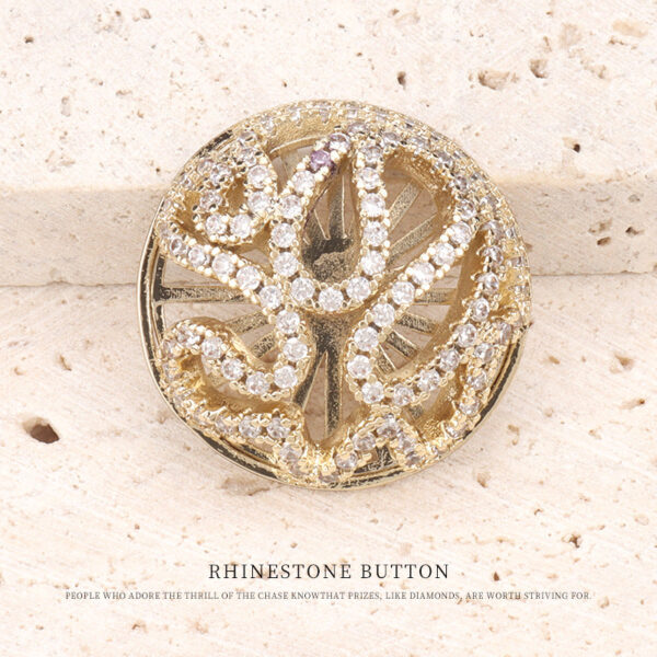 Hollowed Flower-Shaped Zircon Diamonds Copper Button 2pcs - Image 5