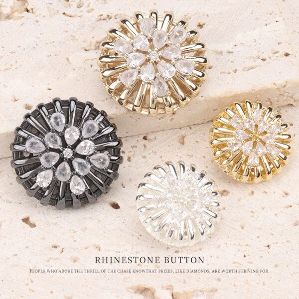 Hollowed Flower-Shaped Zircon Electroplated Copper Button for Fur Coats 2pcs - Image 2