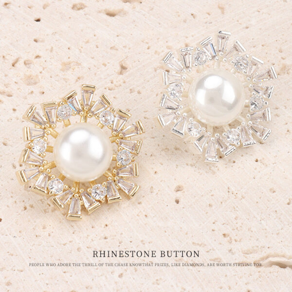 36L All-Copper Zircon and Pearl Coat Decorative Button 2PCS - Image 2