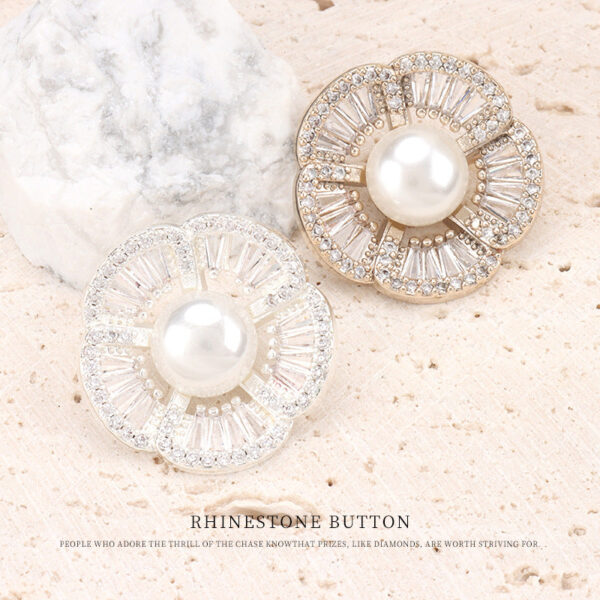 24mm Copper Floral Zircon Pearl Button for Fashion Sweaters 2pcs - Image 3