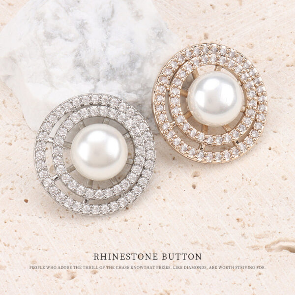 Double Ring Pearl and Zircon Copper Button for Coats 2pcs - Image 3