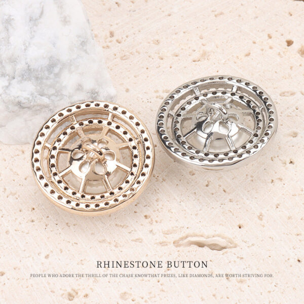 Double Ring Pearl and Zircon Copper Button for Coats 2pcs - Image 2