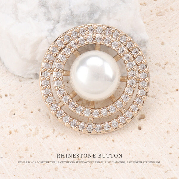Double Ring Pearl and Zircon Copper Button for Coats 2pcs - Image 4