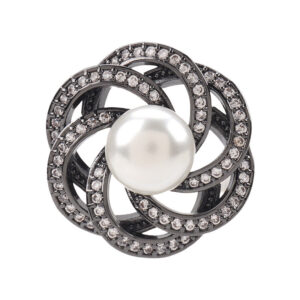 22.5mm Stacked Circular Hollowed Flower Shape Pearl Zircon Copper Button 2pcs