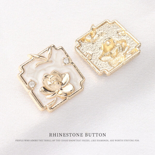 18/20mm Rose Gold Square Metal Lotus Oil Dotted Shank Buttons 12pcs - Image 5