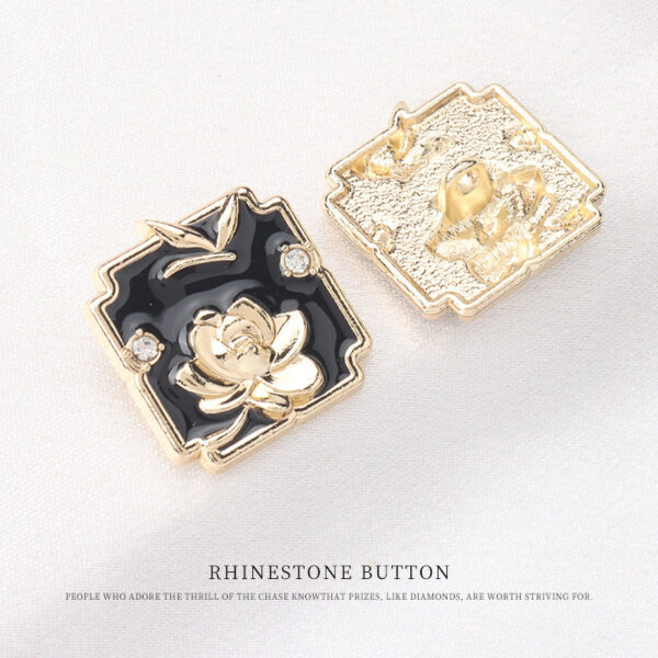 18/20mm Rose Gold Square Metal Lotus Oil Dotted Shank Buttons 12pcs - Image 4