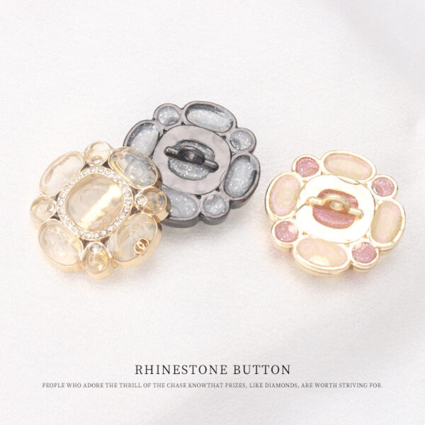 Floral Transparent Black Pink Metal Rhinestone Buttons for Women Sweater 4pcs - Image 4