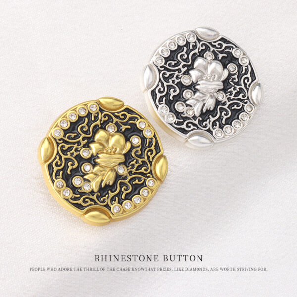 Chinese Style Patterned Golden Silver Metal Rhinestone Shank Buttons 10pcs - Image 2