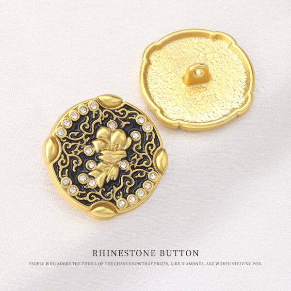 Chinese Style Patterned Golden Silver Metal Rhinestone Shank Buttons 10pcs - Image 3