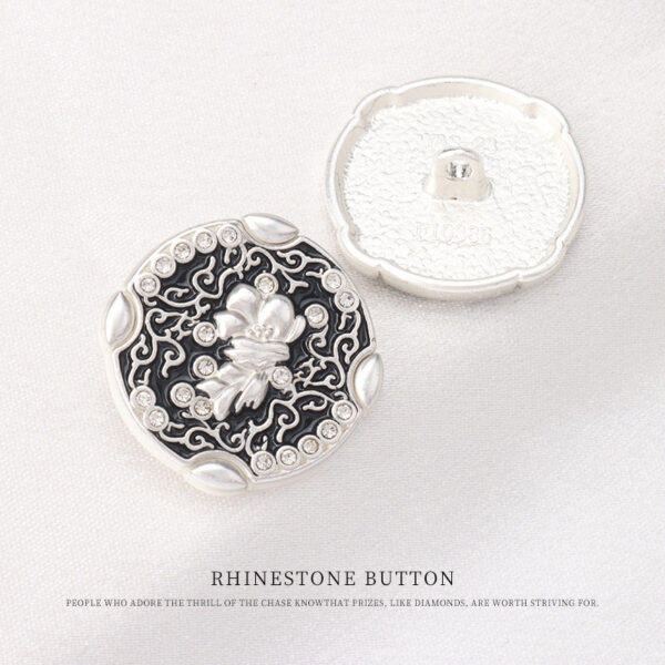 Chinese Style Patterned Golden Silver Metal Rhinestone Shank Buttons 10pcs - Image 4