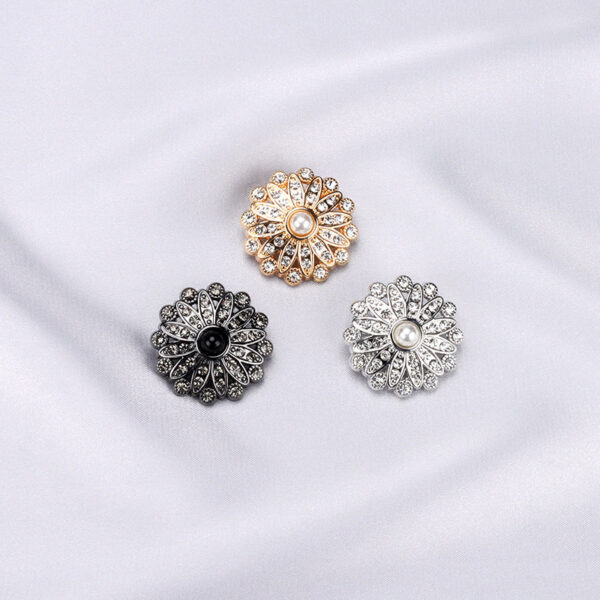 25mm Sunflower Shaped Rhinestone Pearl Buttons for Women Blazers 4pcs - Image 3