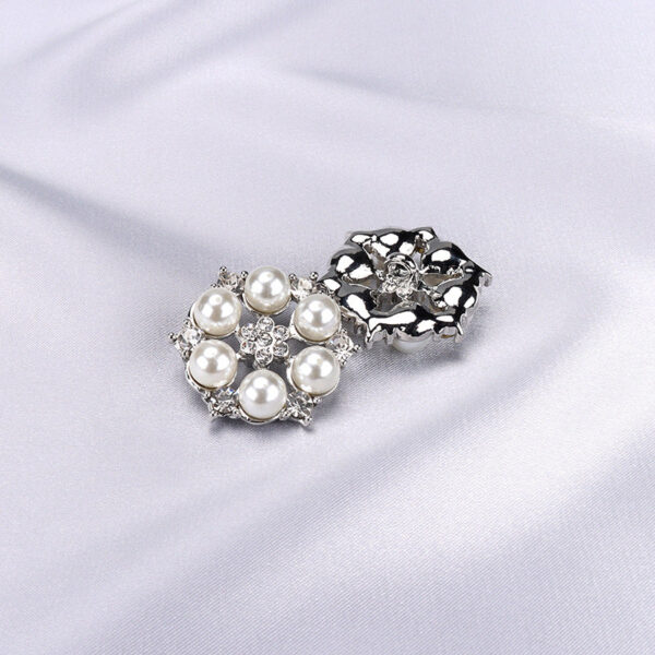 28mm Silver Rhinestone Pearl Hand Sewing Buttons for Sweaters 4pcs - Image 2