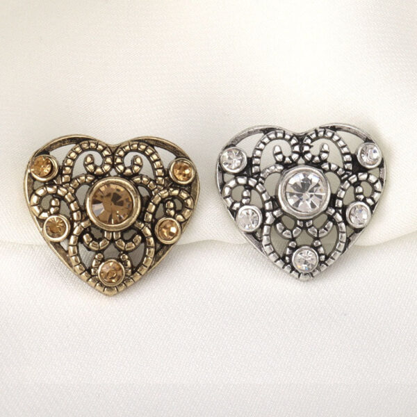 21.5mm Vintage Golden Silver Heart Shaped Metal Hollow Rhinestone Buttons 6pcs - Image 4