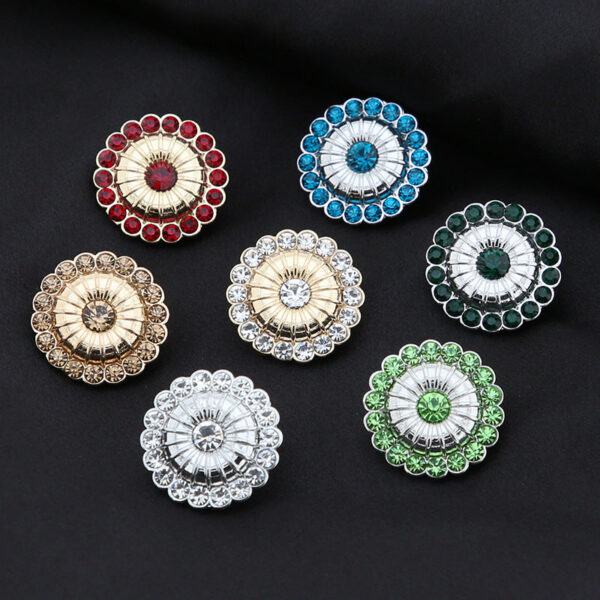 21mm Round Windmill Shaped Metal Colored Rhinestone Shank Buttons 6pcs - Image 2