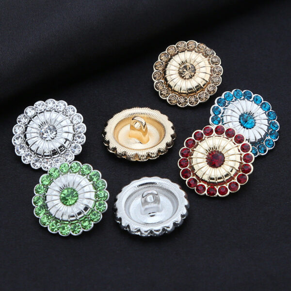 21mm Round Windmill Shaped Metal Colored Rhinestone Shank Buttons 6pcs - Image 3