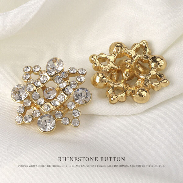 28mm Golden Geometric Square Metal Rhinestone Buttons for Coat 2pcs - Image 2