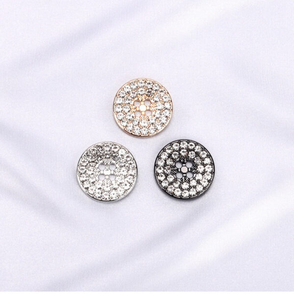 Round Gunmetal Golden Silver Rhinestone Metal Four Hole Buttons 12pcs - Image 2