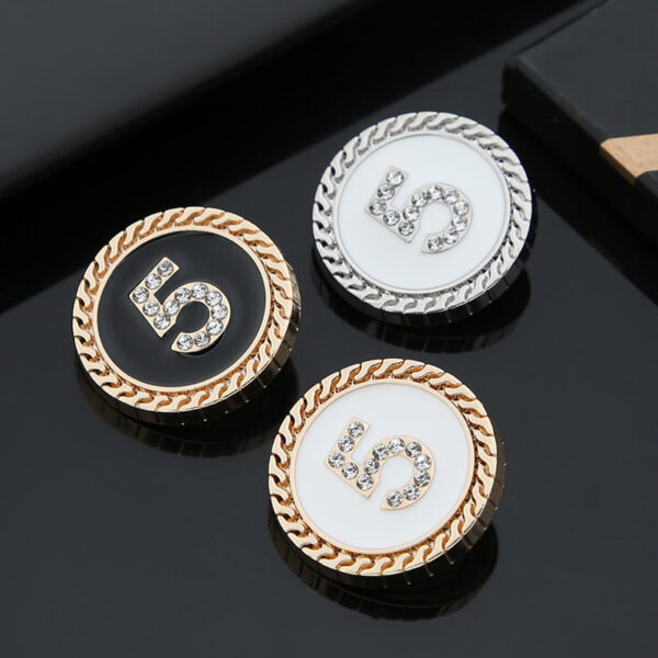1 inch Number 5 Round Golden Silver Metal Oil Dotted Shank Buttons 12pcs - Image 2
