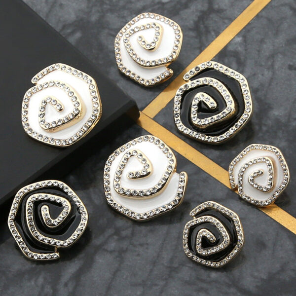 18/23/25mm Irregular Curved Shape Metal Buttons with Rhinestones 10pcs - Image 2