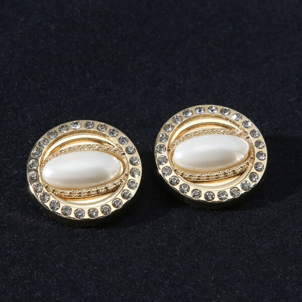 18/21mm Square Round Golden Metal Shank Buttons with Rhinestones Pearl 10pcs - Image 6