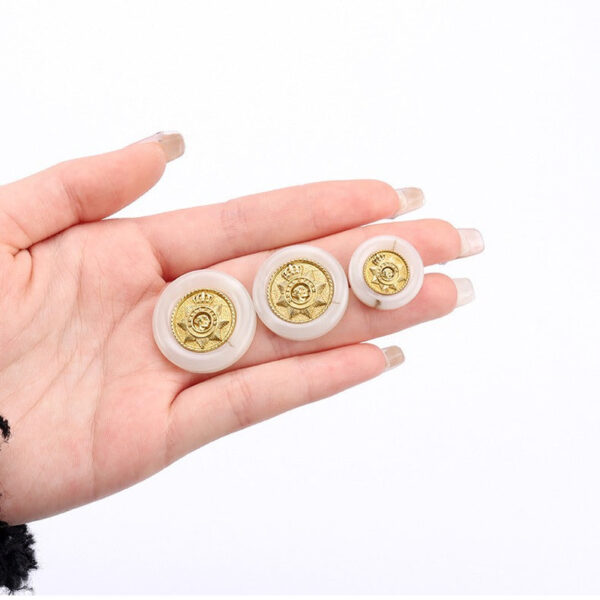 Black Brown Vintage Crown Star Shaped Round Resin Metal Shank Buttons 12pcs - Image 3