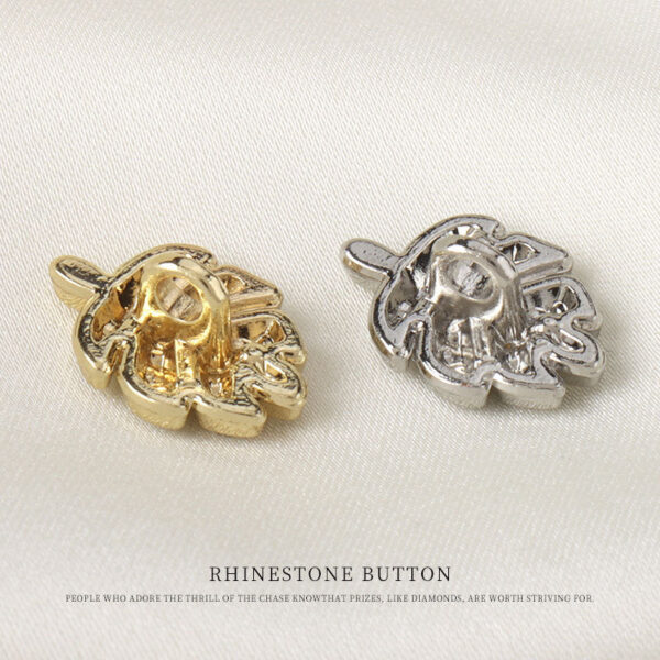 12.5mm Gold Silver Small Leaf Shaped Rhinestone Metal Buttons 20 Pack - Image 2
